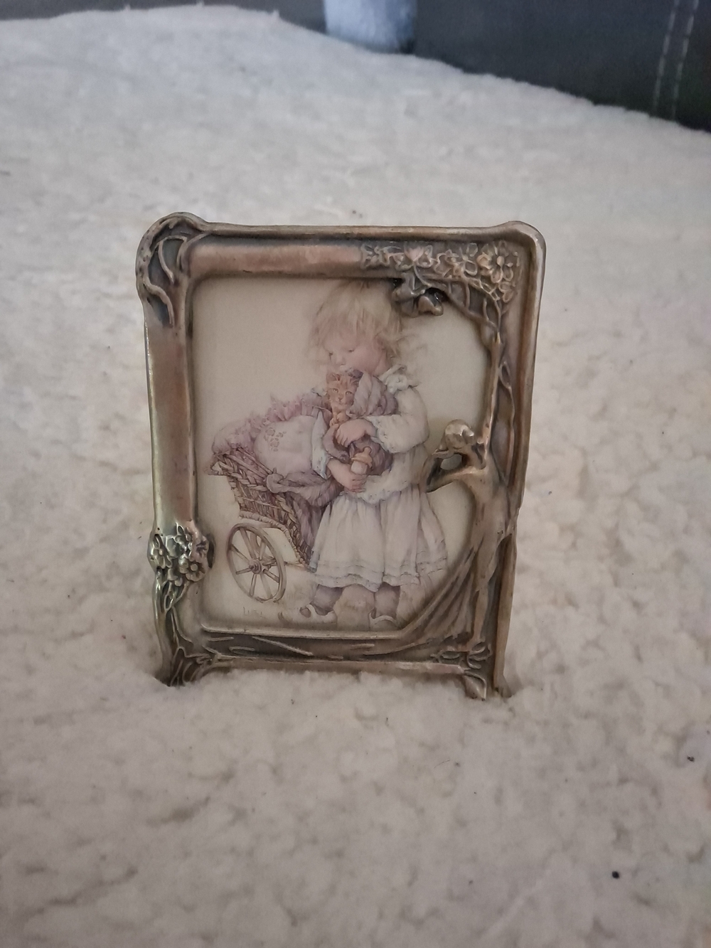 Vintage Art Decor Nouveau Photo 3.5"x 2.5" Standing Woman Goddess Pewter Frame